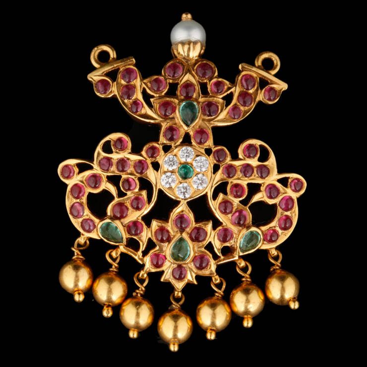 KMN 231 - Ruby Emerald and Diamond Peacock Pendant