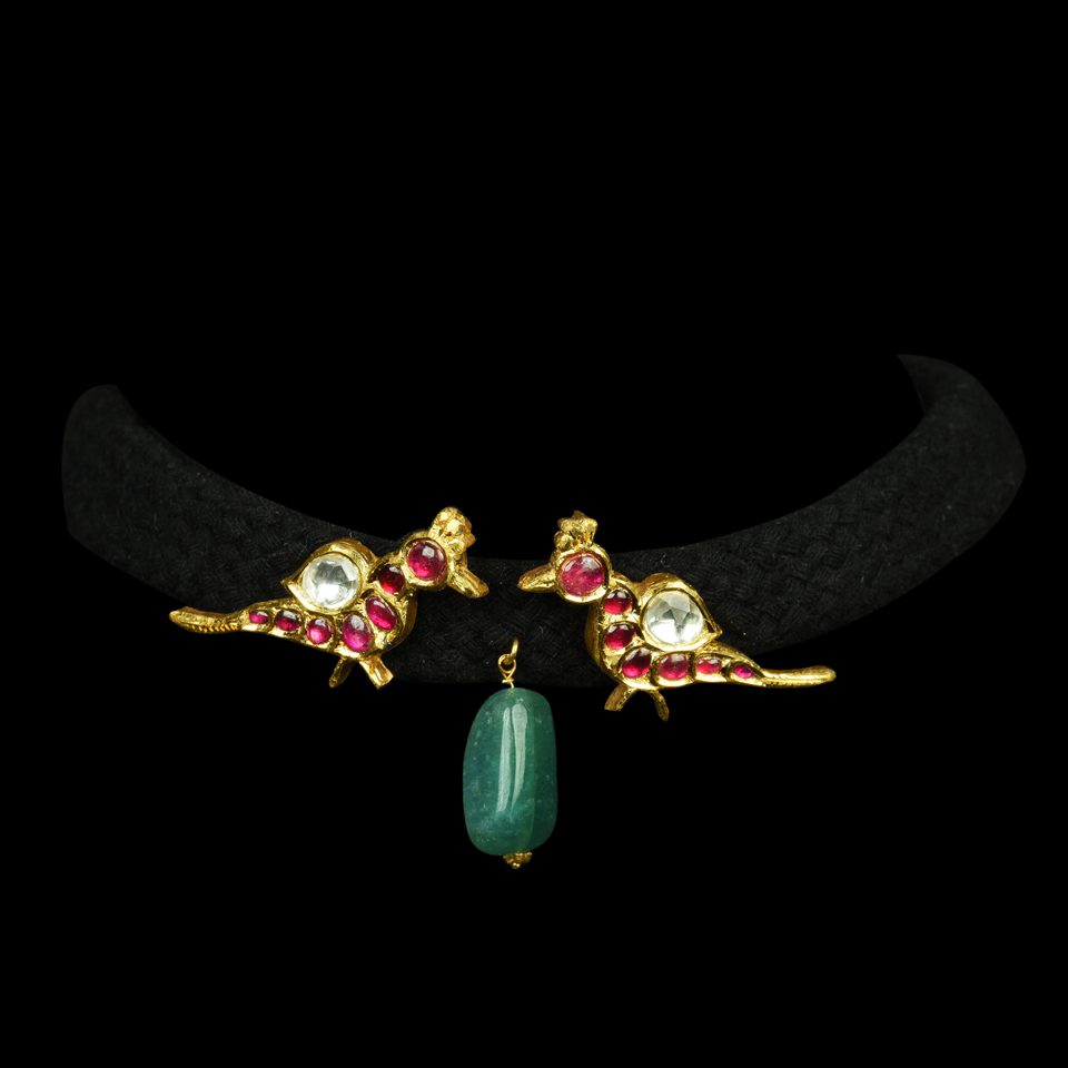 KMN 280 - Elegant Ruby & Uncut Motifs in Black Thread